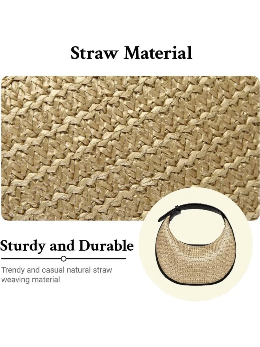 Stylish Straw Crescent Hobo Bag for Women | 3-Way Carry: Handbag, Shoulder
